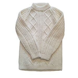 Vintage Alana Sweater Women's XS Cream Wool Fisherman Cable Knit Pullover